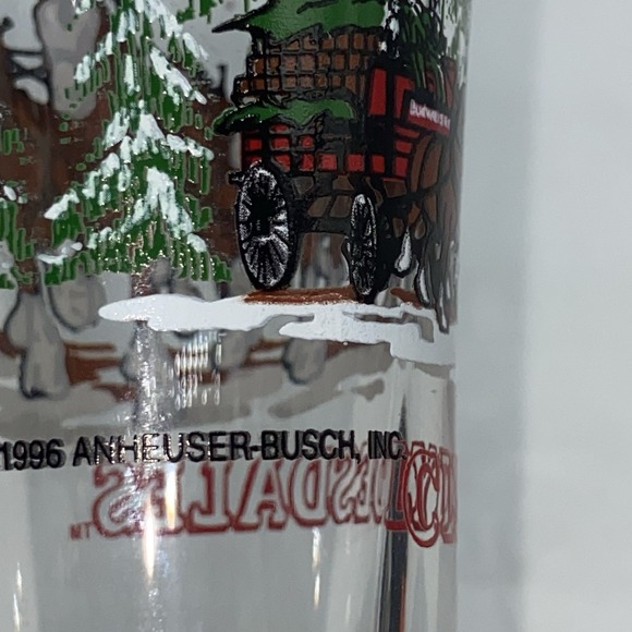 Budweiser Beer Glasses 1996 Plisner VTG Clydesdale Christmas Glass 7" Lot Of 2 - Picture 7 of 16